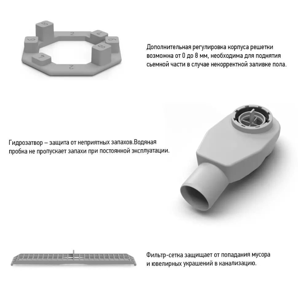 Душевой лоток PAINI CH500SL Slim Line 500 мм D50, хром глянец