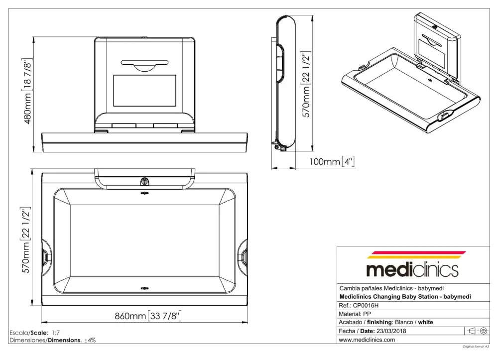 KT0016HCS Комплект для установки горизонтального пеленального столика BabyMedi Mediclinics