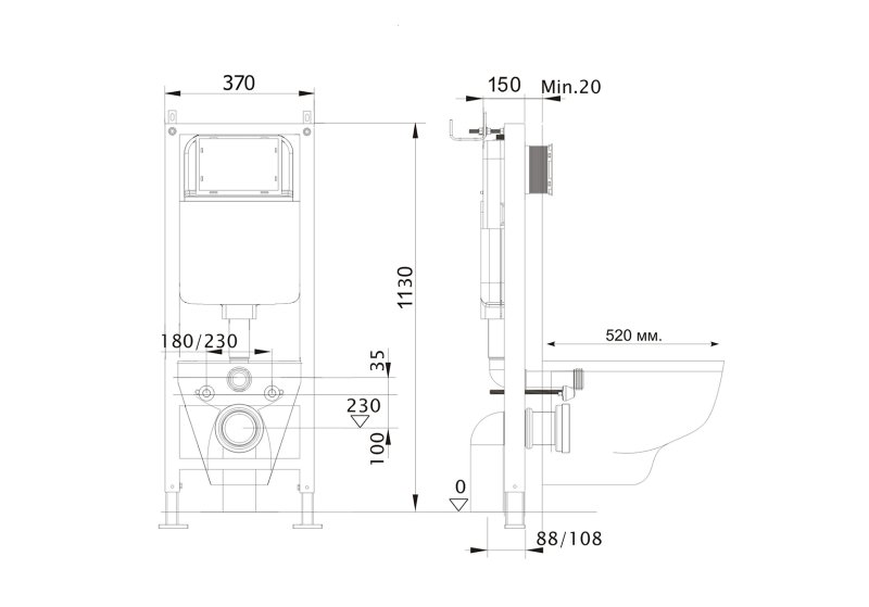 Инсталляция для подвесного унитаза узкая Aquatek Standart 37 INS-0000017