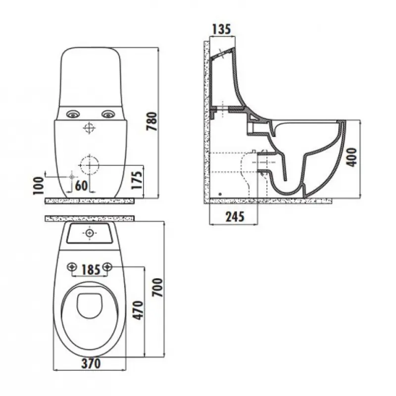 CREAVIT FOGLIA Унитаз с биде к стене безободковый FG360-00CB00E-0000