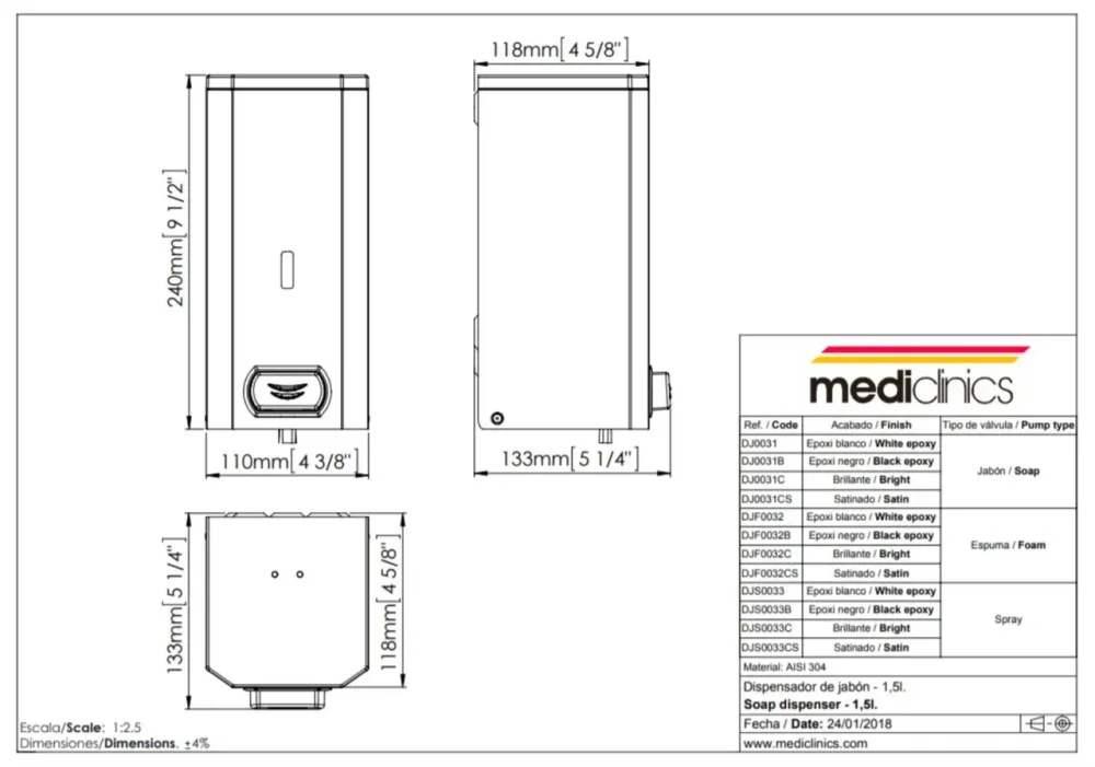 Дозатор мыла Mediclinics DJ0031CS
