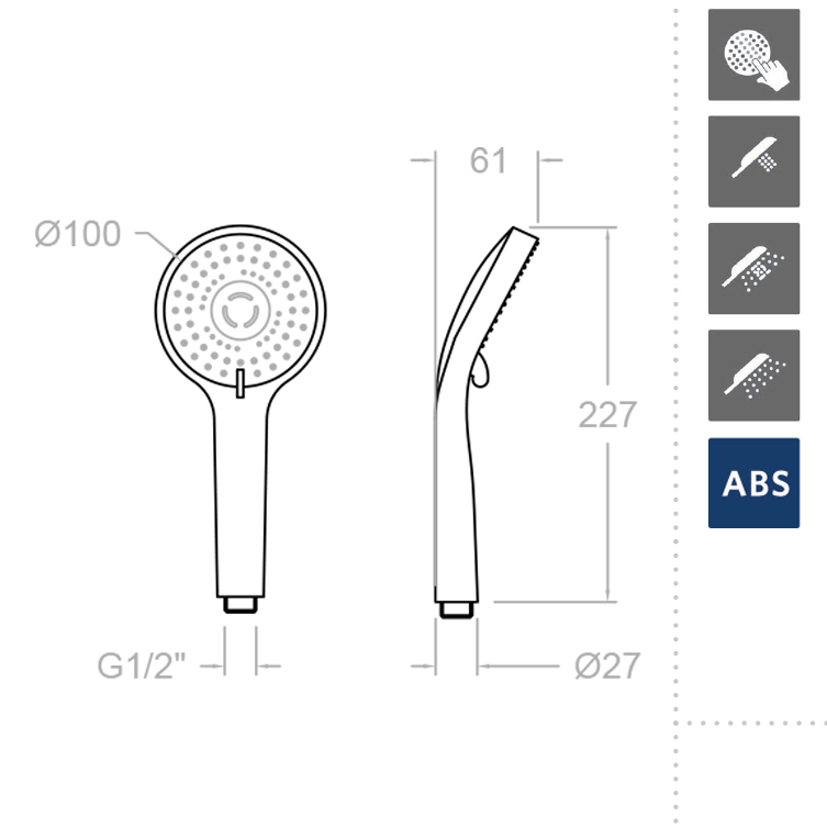 Душевая лейка из ABS-пластика 2876BTNM Черный с 3 режимами