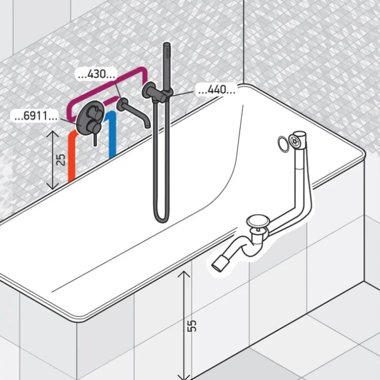 Комплект на 2 потребителя Cox PAINI 78CRSET26911BATH, для ванны с ручным душем, хром