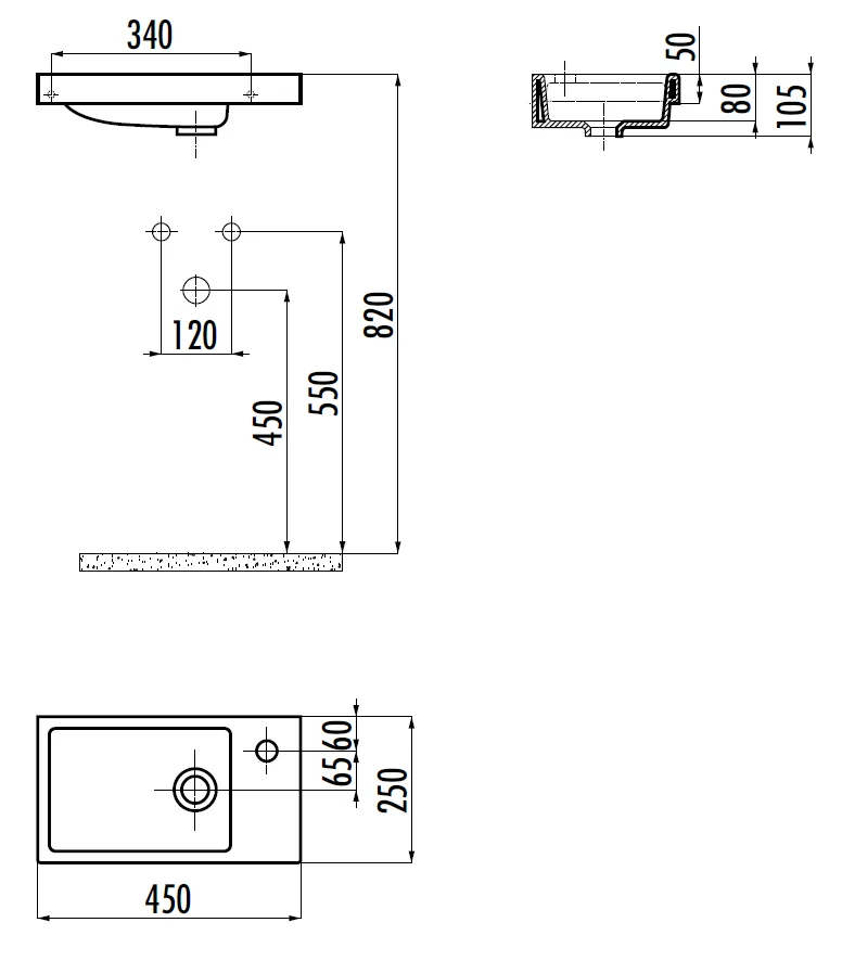 CREAVIT Раковина TP025-00CB00E-0000 мебельная (25*45 см)