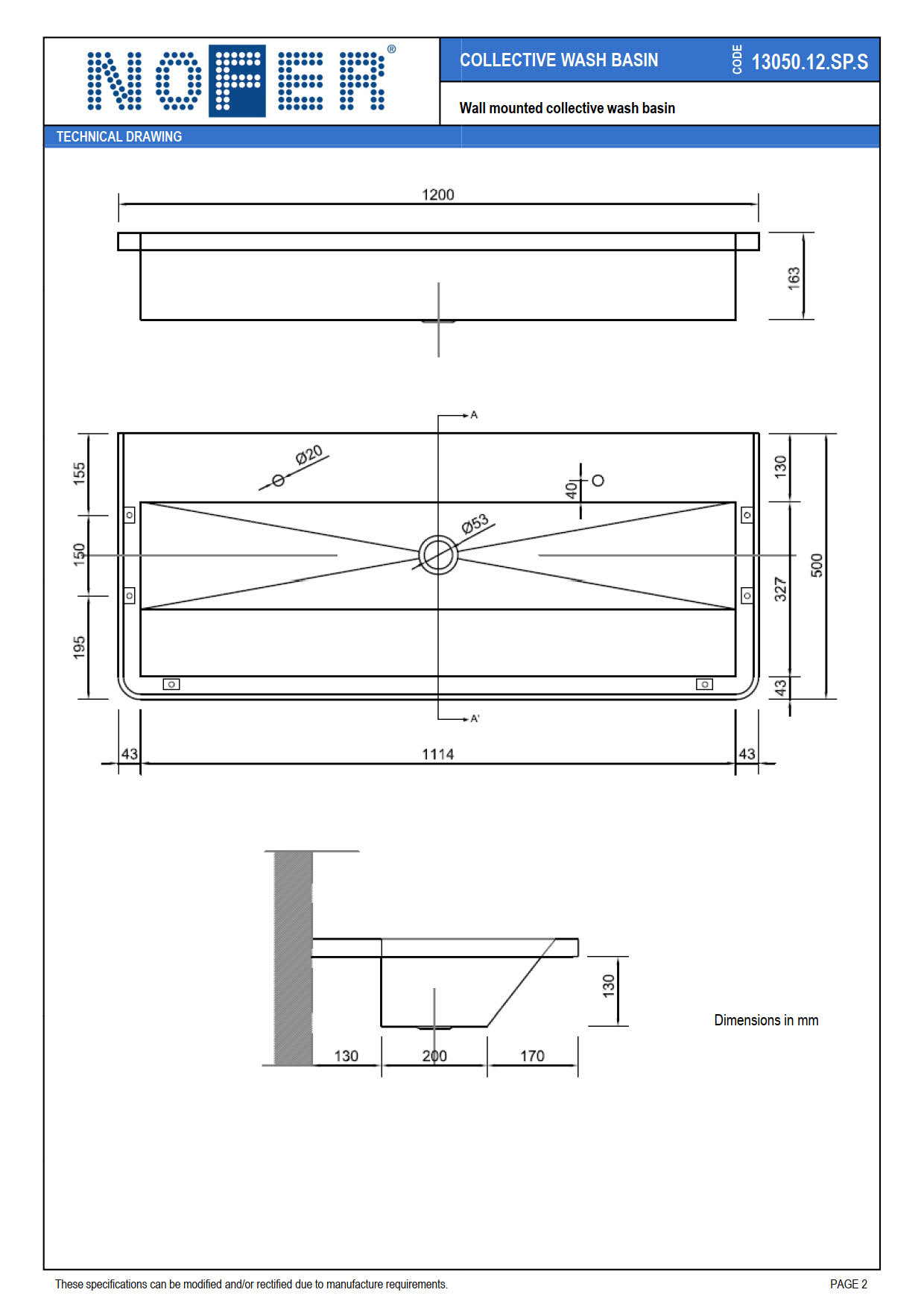 Раковина коллективная Wash Nofer 13050.12.SP.S