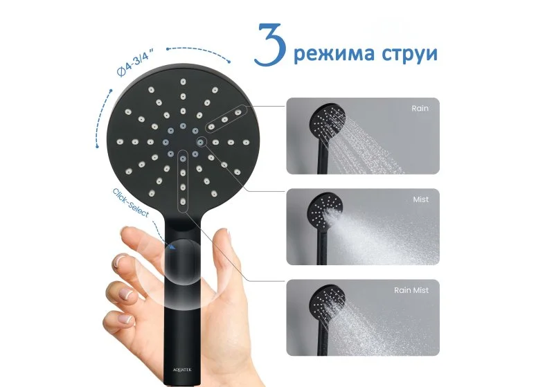 Ручной душ Select 120 3 jet AQUATEK, матовый черный AQ2006MB ОБЕРОН