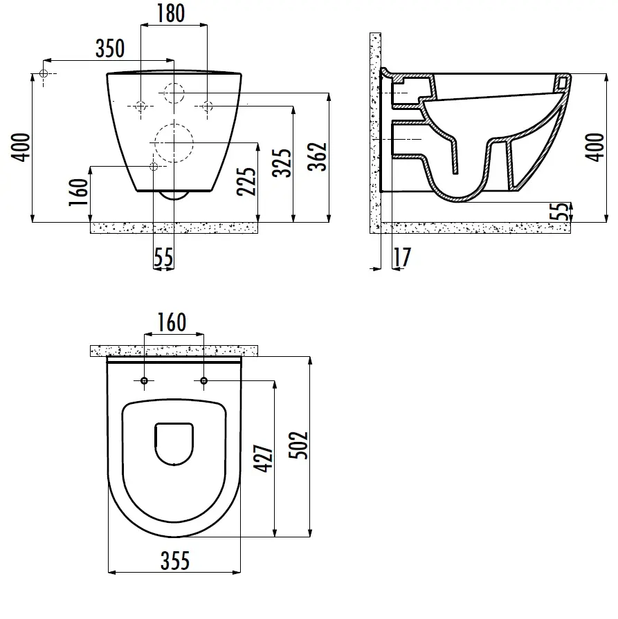 CREAVIT Унитаз подвесной ЧЕРНЫЙ TP325-11SI00E-0000