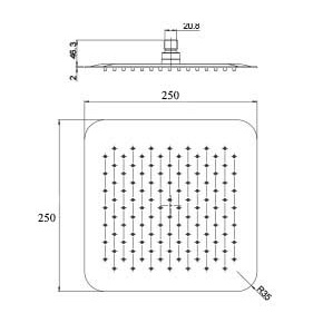 Верхний душ PAINI 50CR759UPQ25E 250 мм, квадратный, ультратонкий, хром (CR)