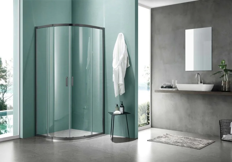 AQ ARI RO 09020GM Душевой уголок 1/4 круга, двери раздвижные 900x900x2000, профиль оружейная сталь