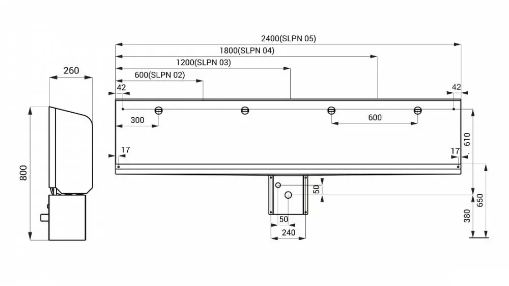 Нержавеющий писсуарный жёлоб Sanela 91050 (SLPN 05), 240 см