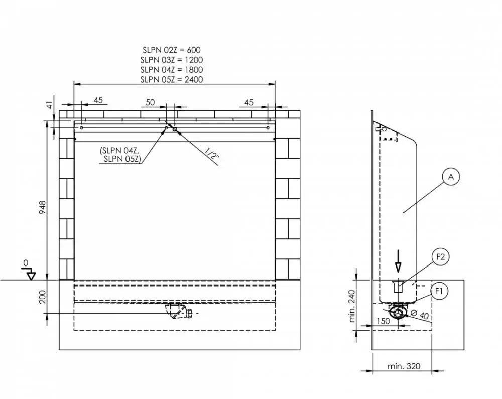 Антивандальный писсуарный жёлоб Sanela 91026 (SLPN 02Z), 600 мм