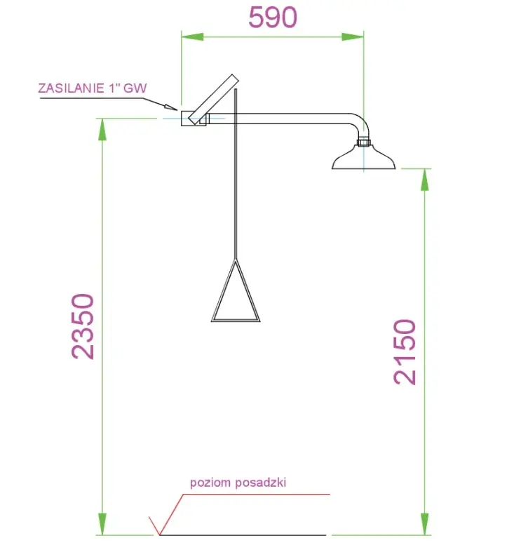 Аварийный душ настенный из нерж. стали с рычагом Nofer SC830SS