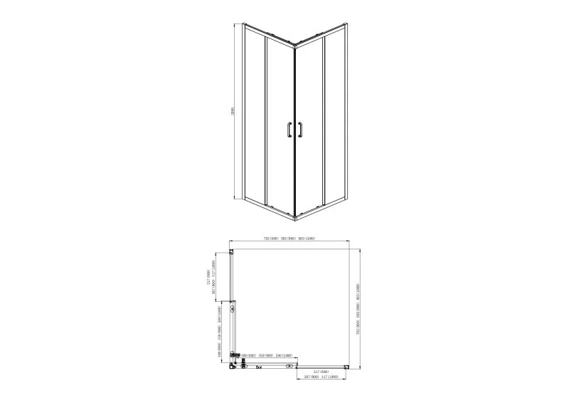 AQ ARI KV 08020GM Душевой уголок квадратный, двери раздвижные 800x800x2000 профиль оружейная сталь
