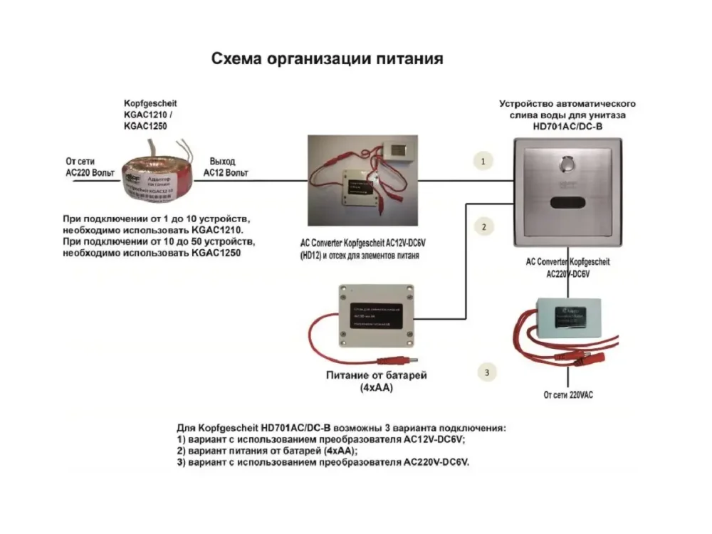 Устройство автоматического слива воды для унитаза Kopfgescheit HD701AC/DC-B (KG7431)
