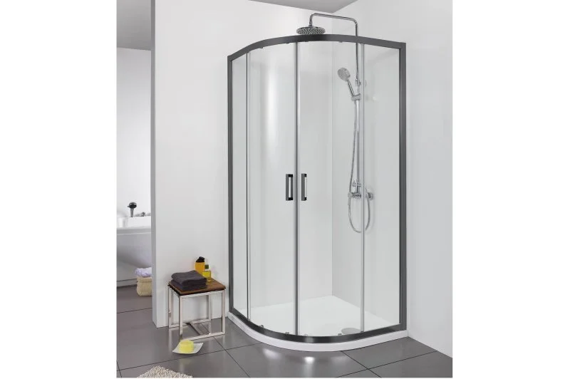 AQ ARI RO 08020BL Душевой уголок 1/4 круга, двери раздвижные 800x800x2000, профиль черный