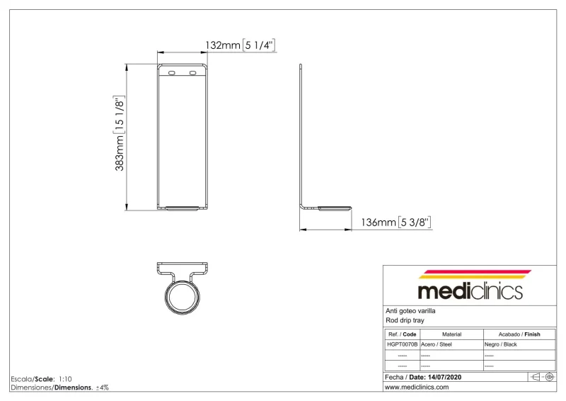 HGPT0070B Кронштейн поддона для капель Mediclinics