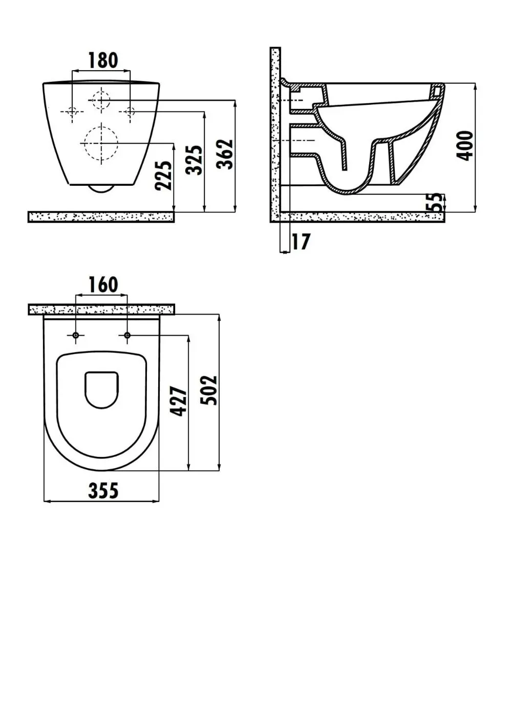 CREAVIT DEKOR ЗОЛОТО КРУГИ Унитаз подвесной с биде TP325-00CB00E-NA00
