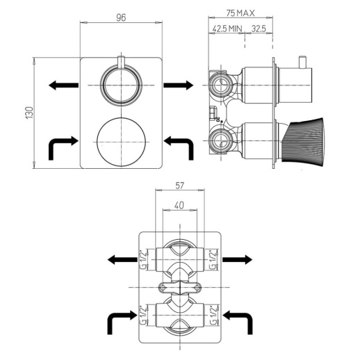 Смеситель для ванны PAINI Domus 18PJ691PZ встраиваемый, брашированное золото PVD (PJ)
