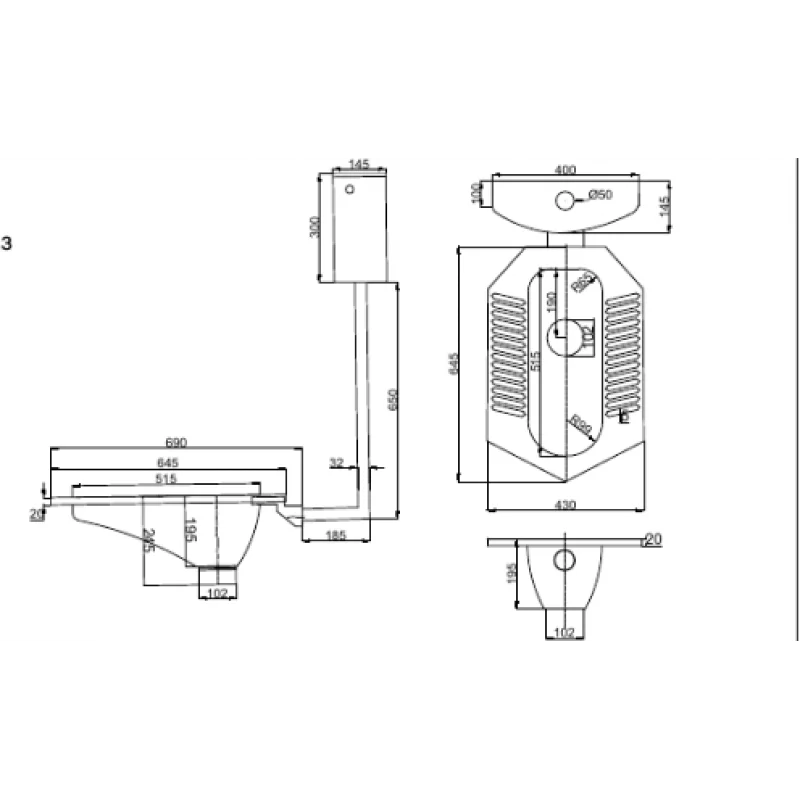 Чаша Генуя унитаз напольный с подвесным баком из нержавеющей стали Moeff MF-412