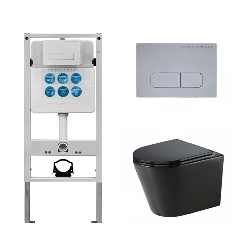 Инсталляция HYDROSMART 07801.N + Панель смыва HYDROSMART 07811.W + Унитаз Nofer Nantes 23031 чёрный