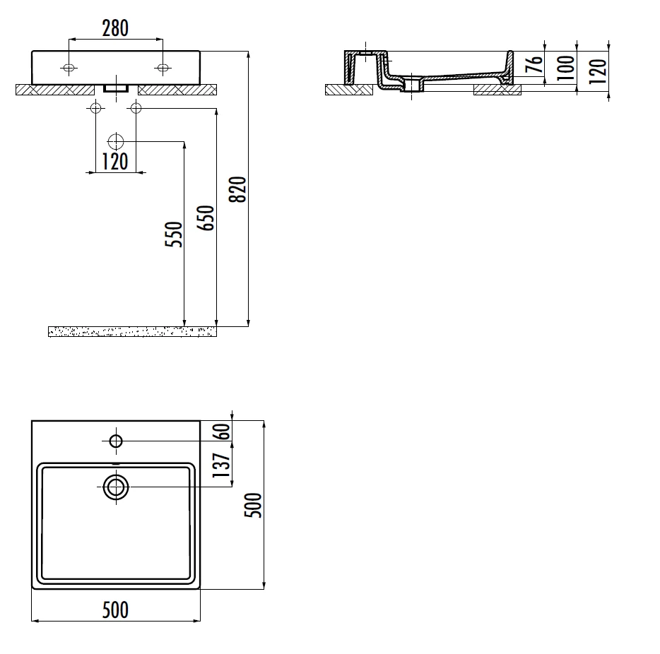 CREAVIT Раковина NX255-00CB00E-0000 мебельная (50*50 см)
