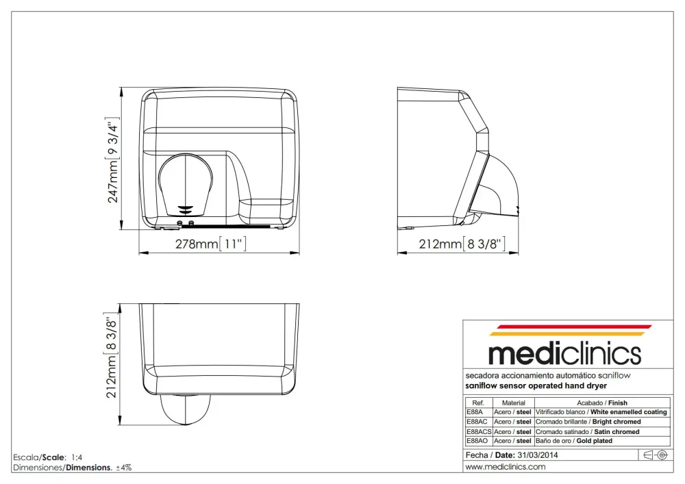 Автоматическая сушилка для рук Mediclinics SANIFLOW E88AO
