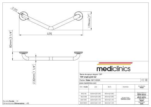 BA2130B Поручень под углом 130º Mediclinics