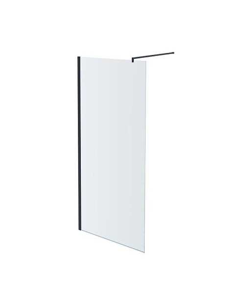 AQ WIW 10020BL Душевая перегородка Walk in с держателем 1000x2000 профиль черный, стекло прозрачное