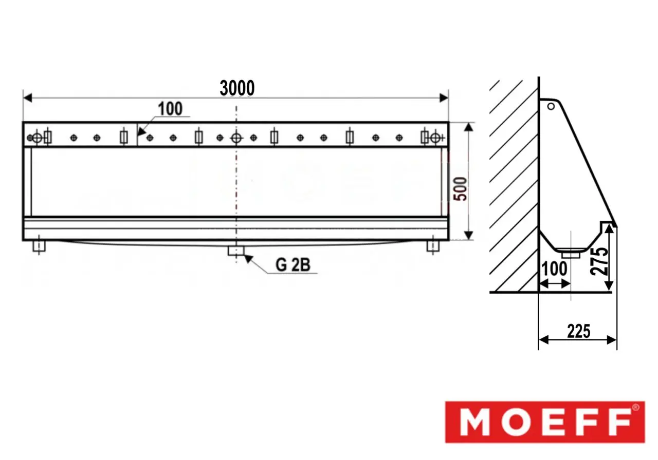 Писсуар желоб многоместный (коллективный) из нержавеющей стали Moeff MF-39 (3000 мм)
