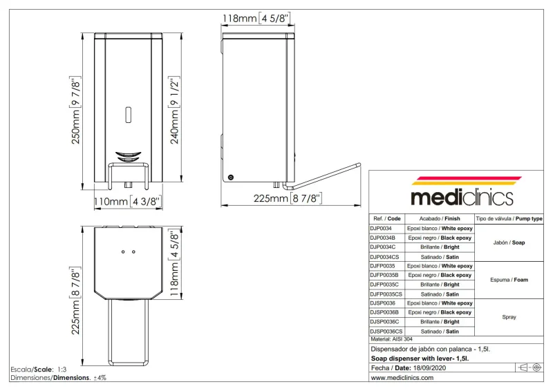 Локтевой дозатор дезинфицирующего средства Mediclinics DJSP036CS