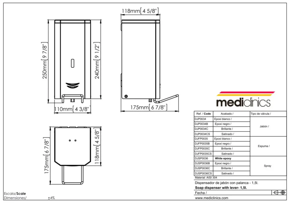 Локтевой дозатор пены Mediclinics DJFP035B