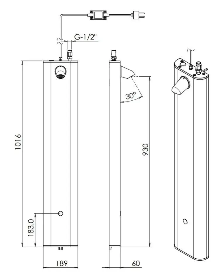 Электронная душевая панель с пьезо-кнопкой Stern Perfect Time Shower Panel E