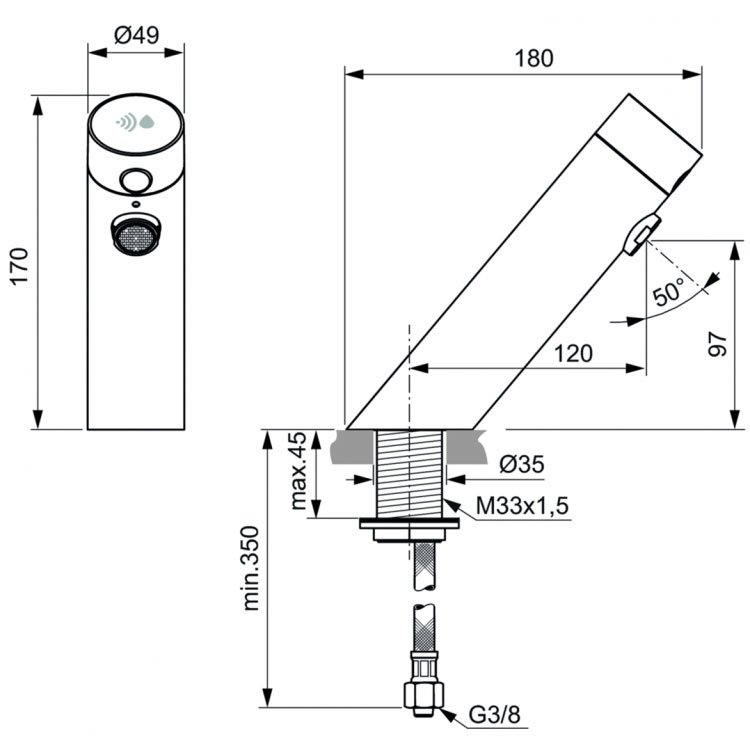 Электронный излив для раковины, без смешивания Ideal Standard SENSORFLOW NEW A7556AA