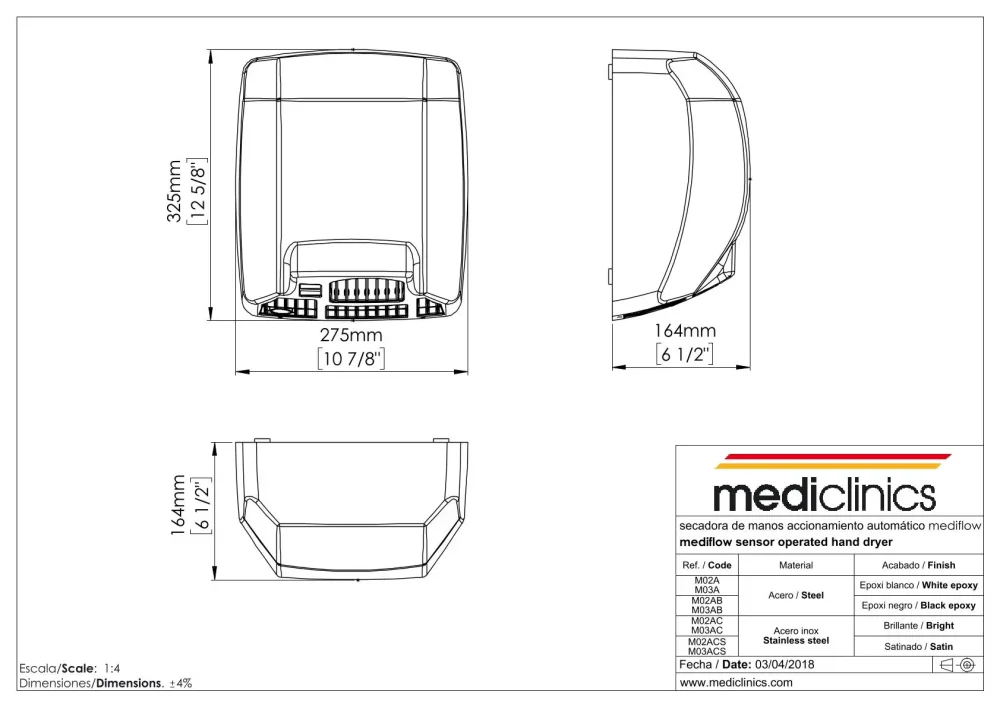 M03AB Сенсорная сушилка для рук Mediflow Mediclinics