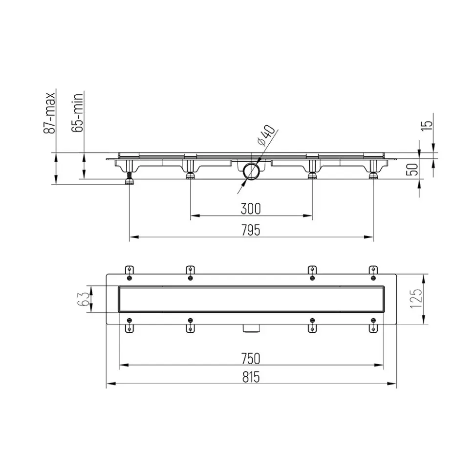 Душевой лоток PAINI CH750L Line 750 мм D40, хром глянец
