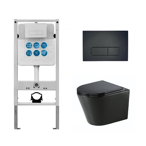 Инсталляция HYDROSMART 07801.N + Панель смыва HYDROSMART 07811.N + Унитаз Nofer Nantes 23031 чёрный