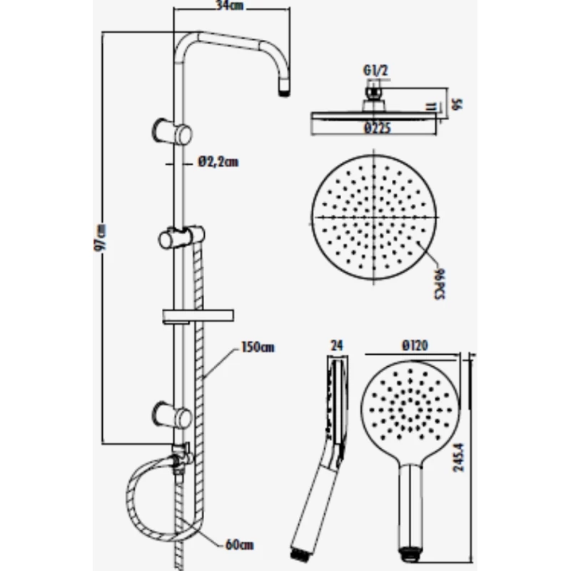 Душевая стойка Creavit SH640 225 мм, хром