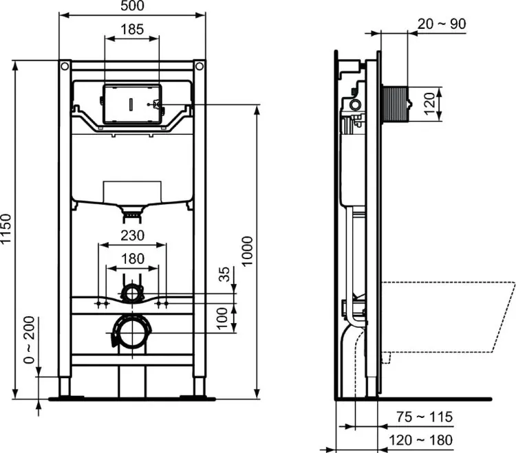 Встраиваемая инсталляция для монтажа подвесных унитазов Ideal Standard PROSYS 120 M R020467