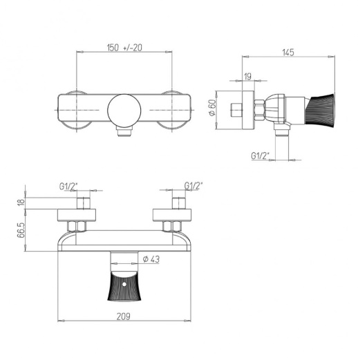 Смеситель для душа PAINI Domus 18CR511PZ без аксессуаров, хром (CR)