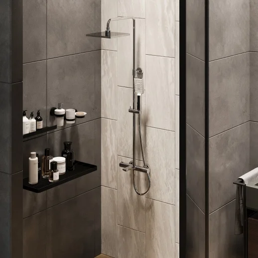 PAINI 09CR687THQ250F3Q80 Nove Душевая система с термоcтатом, фиксированный излив, квадр лейки, хром
