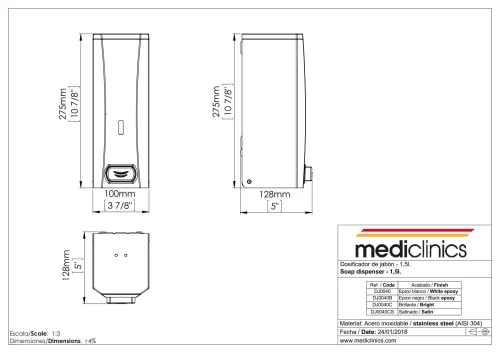 Дозатор жидкого мыла 1,5 л белый Mediclinics DJ0040