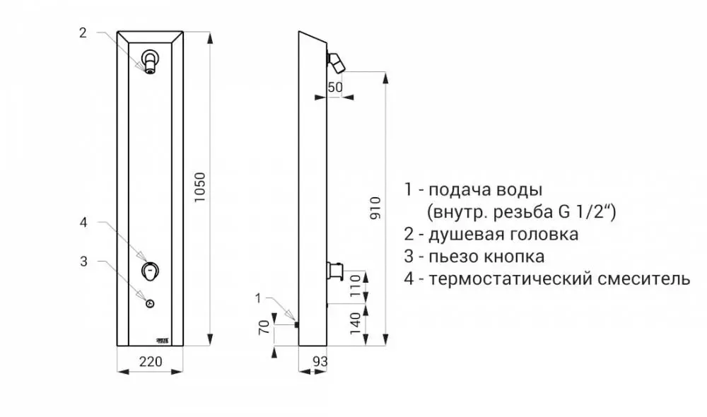 Термостатическая душевая панель с пьезо кнопкой, Sanela 82022 (SLSN 02PTB)