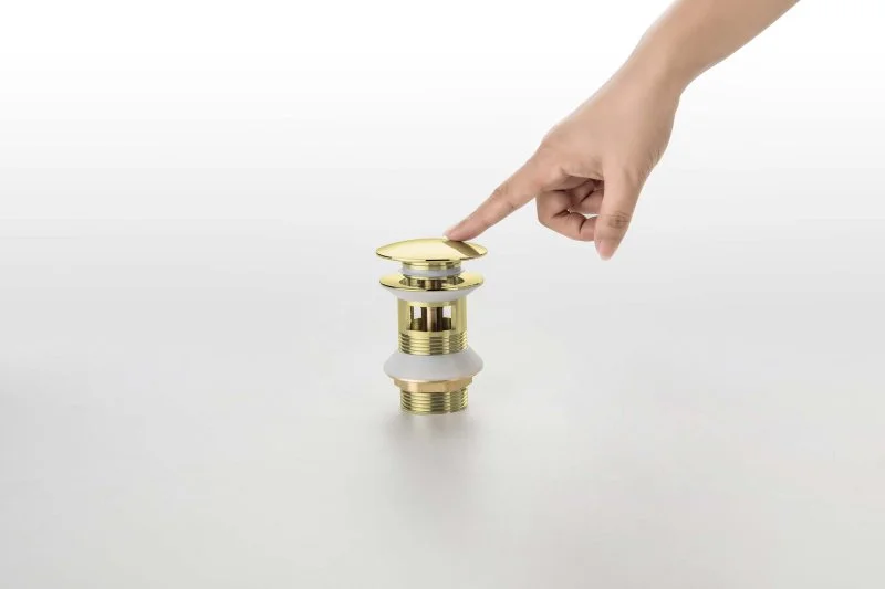 AQ6002PG сливной набор для раковины Push-open с переливом, крышка круглая, полир. Золото