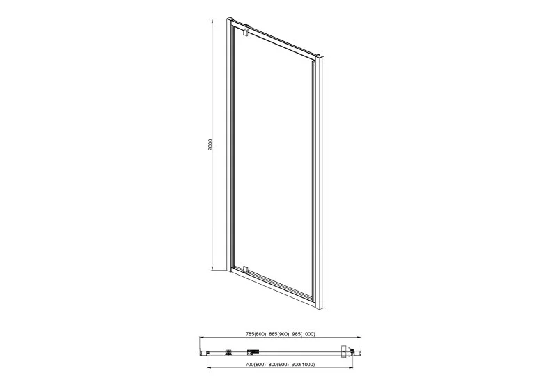 AQ ARI PI 10020GM Душевая дверь, распашная 1000x2000 профиль оружейная сталь, стекло прозрачное