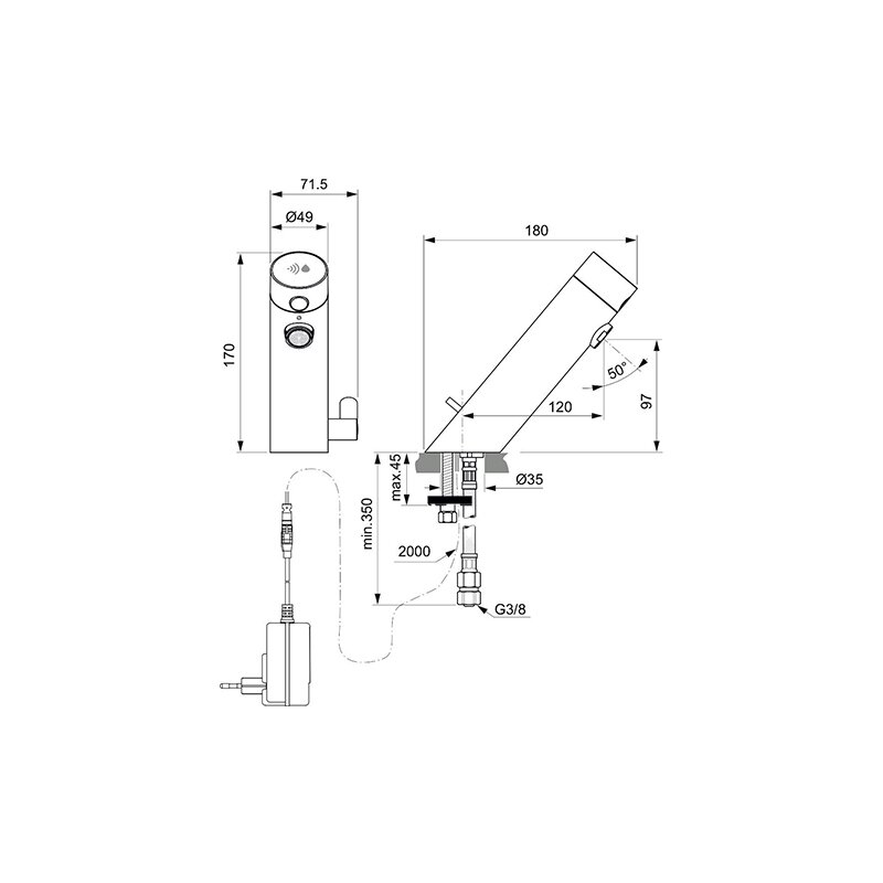 Электронный смеситель для раковины (со смешиванием) Ideal Standard SENSORFLOW NEW A7558B3