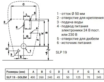 Писсуар GOLEM с радарным устройством смыва, Sanela SLP 19S (01196)
