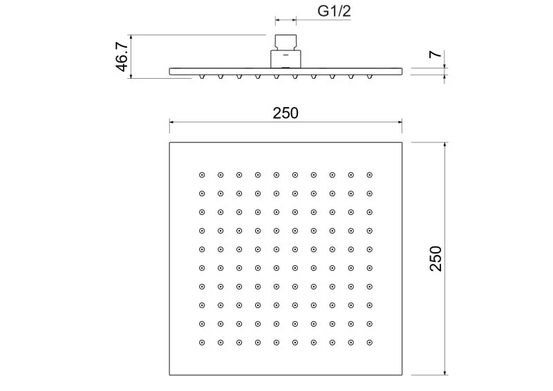 Квадратный верхний душ 250*250*7 мм AQUATEK, матовый черный AQ2076MB