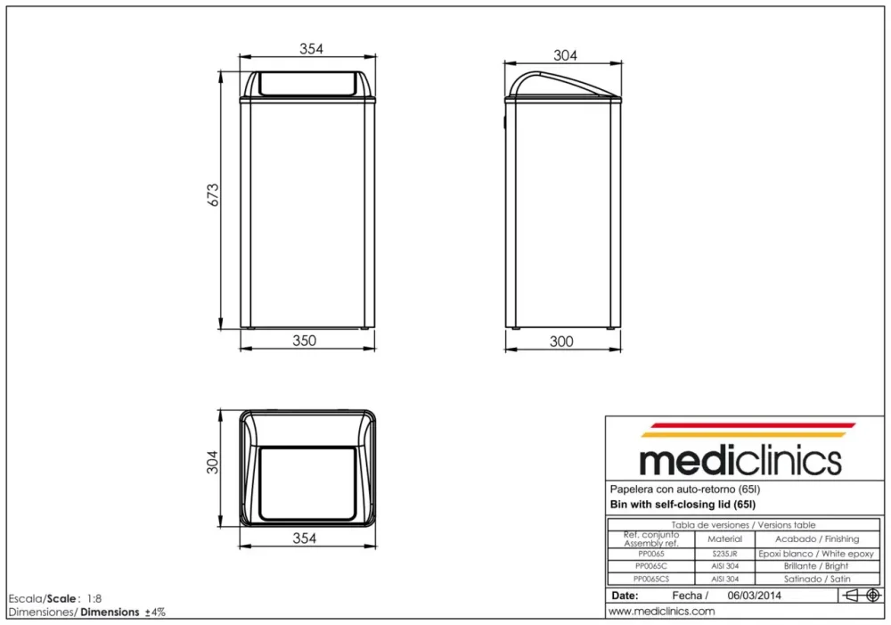 Урна для мусора с крышкой Mediclinics PP0065