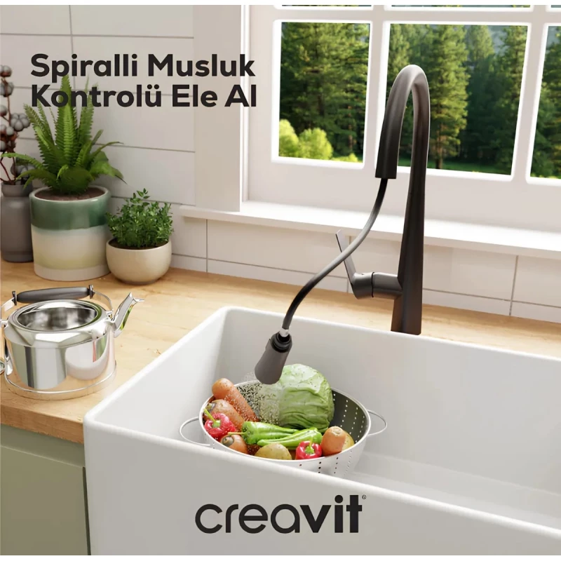 CREAVIT Смеситель для мойки спиральный ЧЕРНЫЙ MF8858S