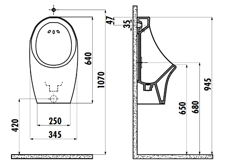 CREAVIT Писсуар (подводка из стены) TP611-11CB00E-0000